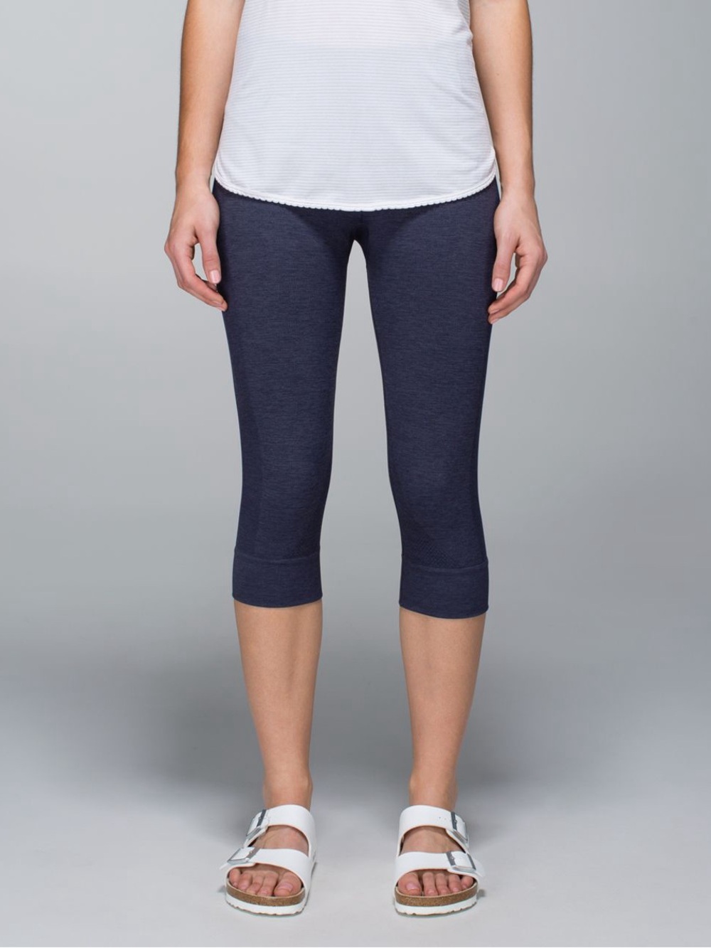 Lululemon Seamlessly StreetRibbed HigRise Crop Legging,Bike Shorts Cadet Blue S8